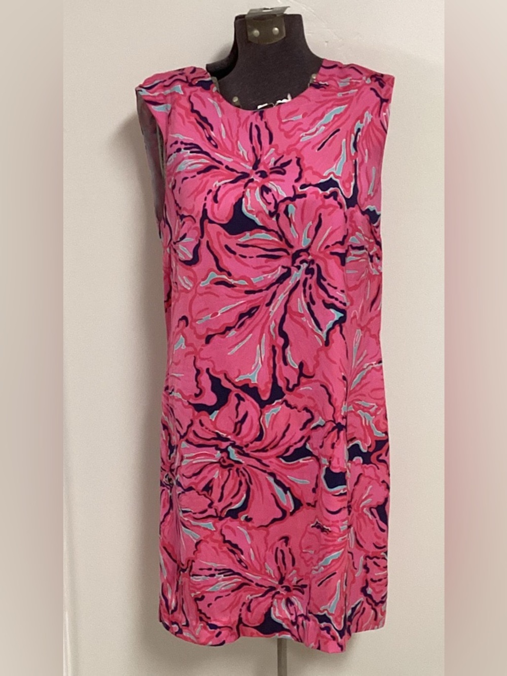 Lilly Pulitzer Pink Floral Sleeveless Mini Dress with Navy Accents